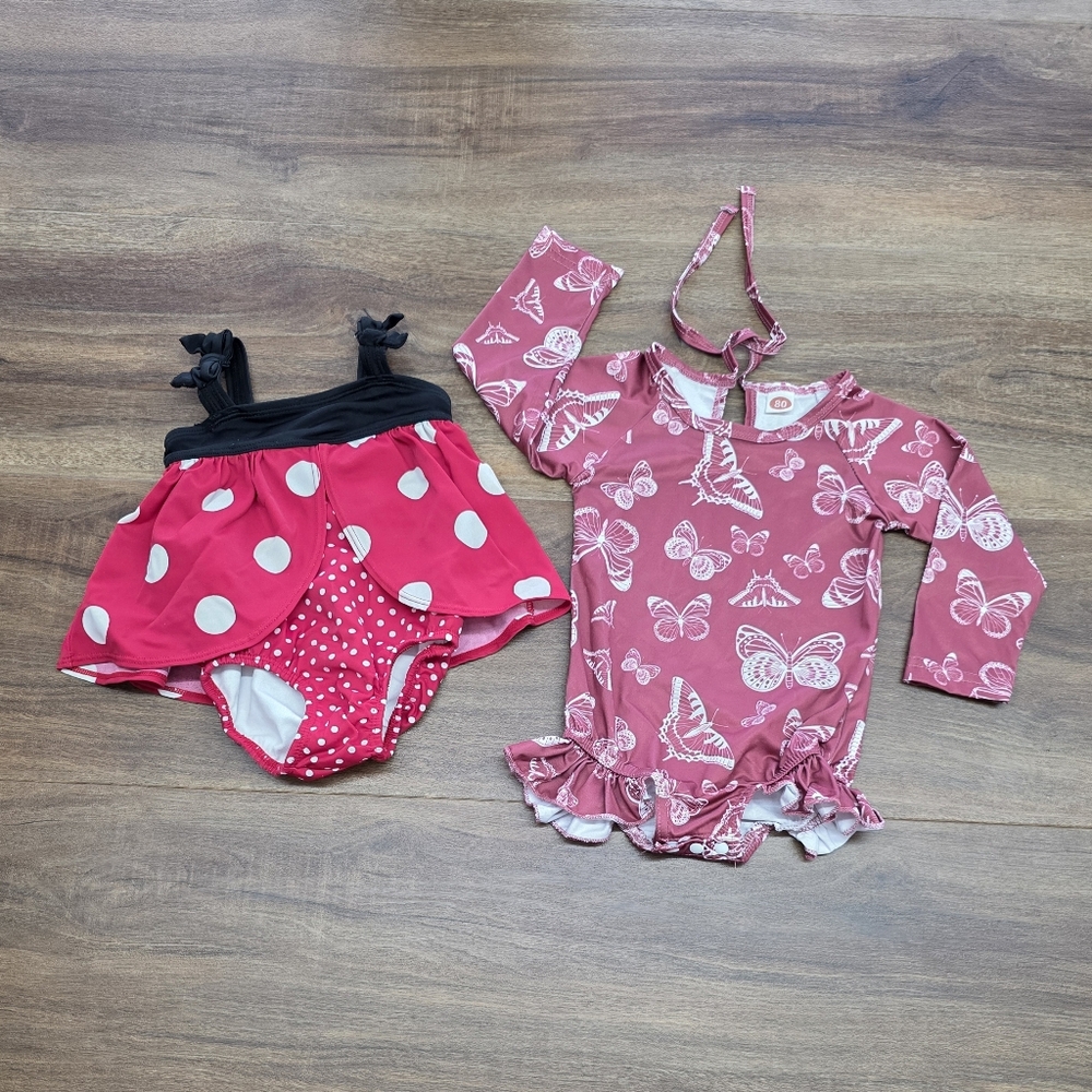 🦋Bundle of Ladybug and Butterfly Swimsuits for Baby Girl SIZE: 6-12 Months/80🐞